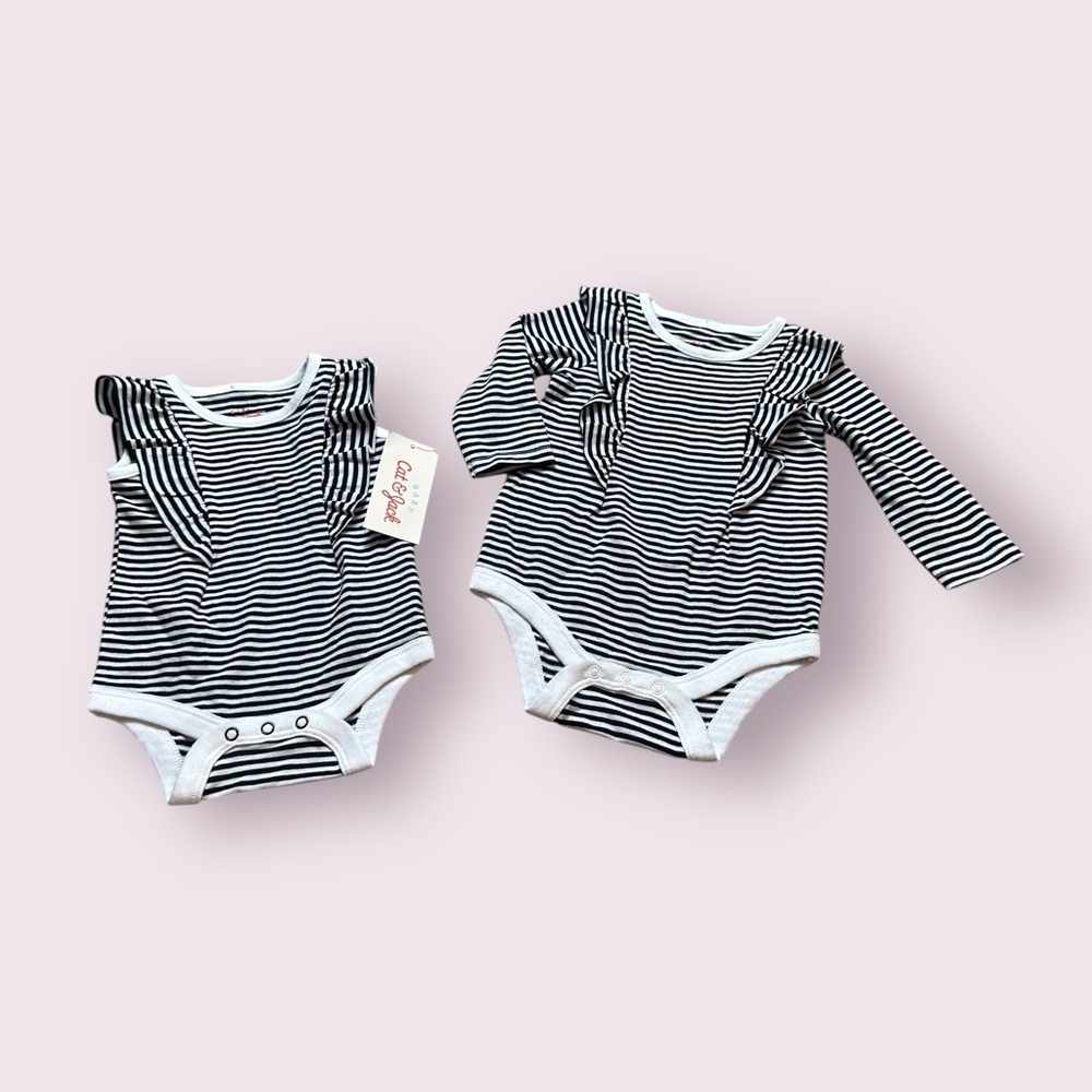 Cat & Jack Black and White Striped Bodysuit Set Tank And Long Sleeve